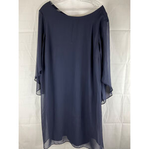 DB DRESS Navy Blue Chiffon Overlay Flutter Sleeve Midi Dress Size 20 Used